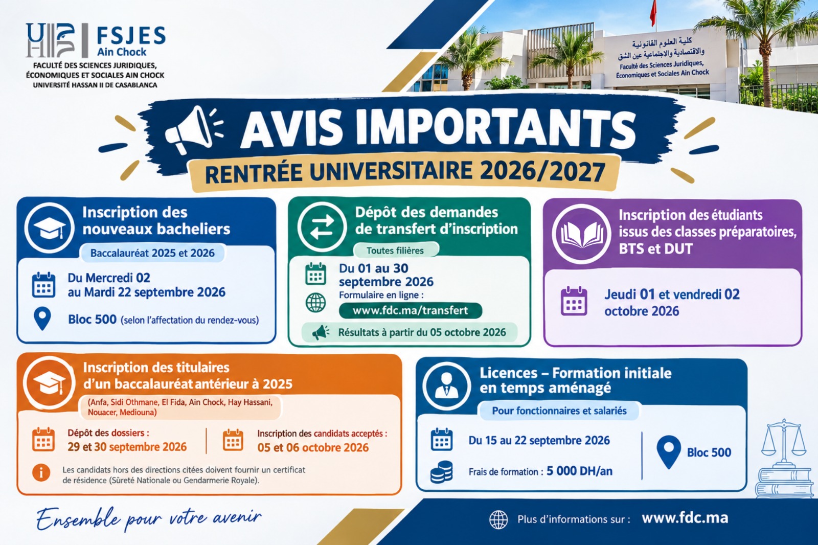 Avis importants - Rentrée universitaire 2026/2027